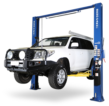 A 4WD vehicle on a workshop hoist